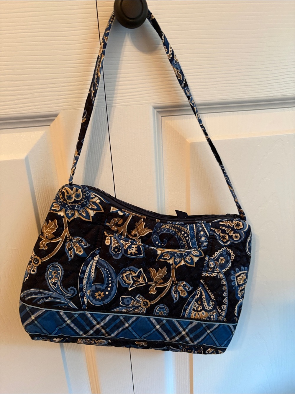 Vera Bradley Navy and Gold Quilted Paisley Shoulder Bag